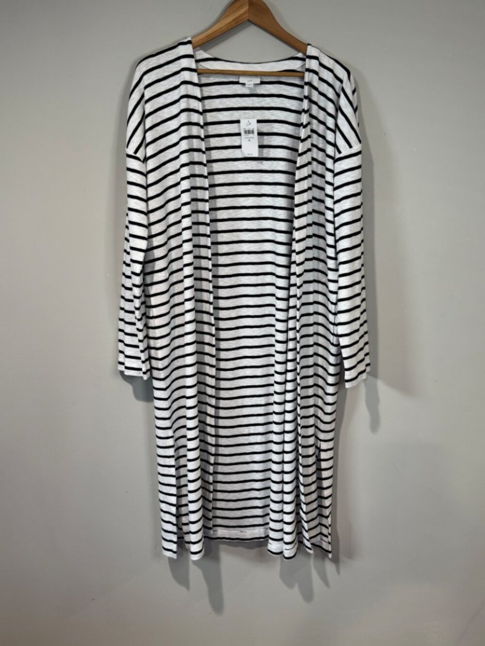J Jill NWT Open Front Long Cardigan Duster White Navy Stripe Coastal Nautical XL